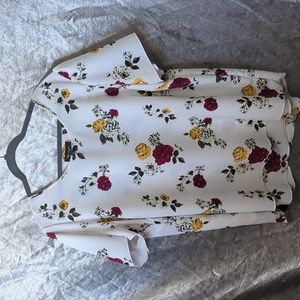 Plus size 2xl Lily Morgan blouse with red and yellow roses and a zipper back